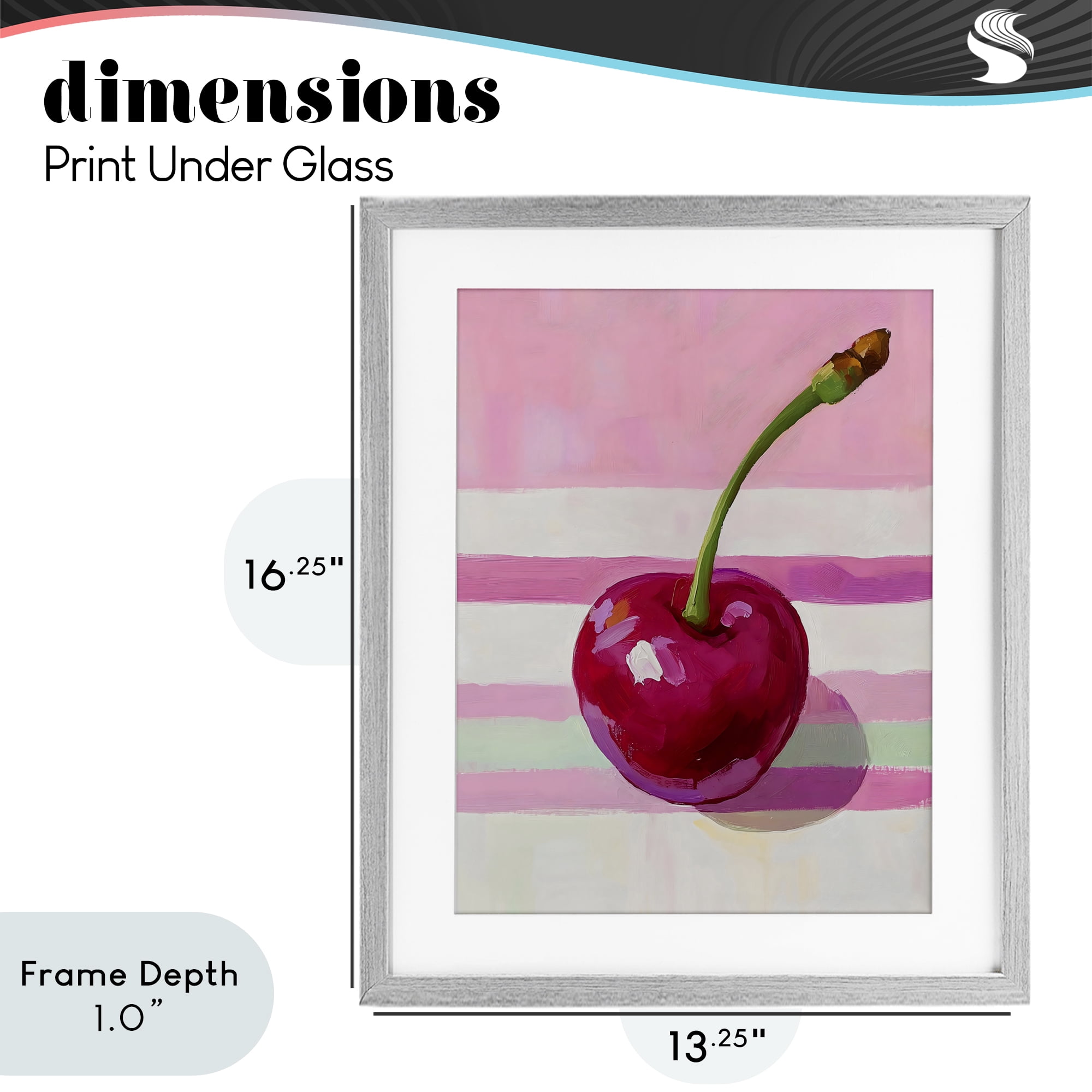 Stupell Industries Cherry on Pink Stripes Gray Framed Print Under Glass, design by The Prints Vibe