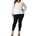 thumbnail image 2 of Agnes Orinda Plus Size Lace Tops for Women Casual Elegant V Neck Long Sleeve Floral Peplum Blouses Shirts 3X White, 2 of 6