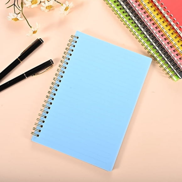 Nvzi Paquete de 6 cuadernos en espiral, tamaño A5, con rayas, cubierta de plástico impermeable, 60 hojas/120 páginas, color azul