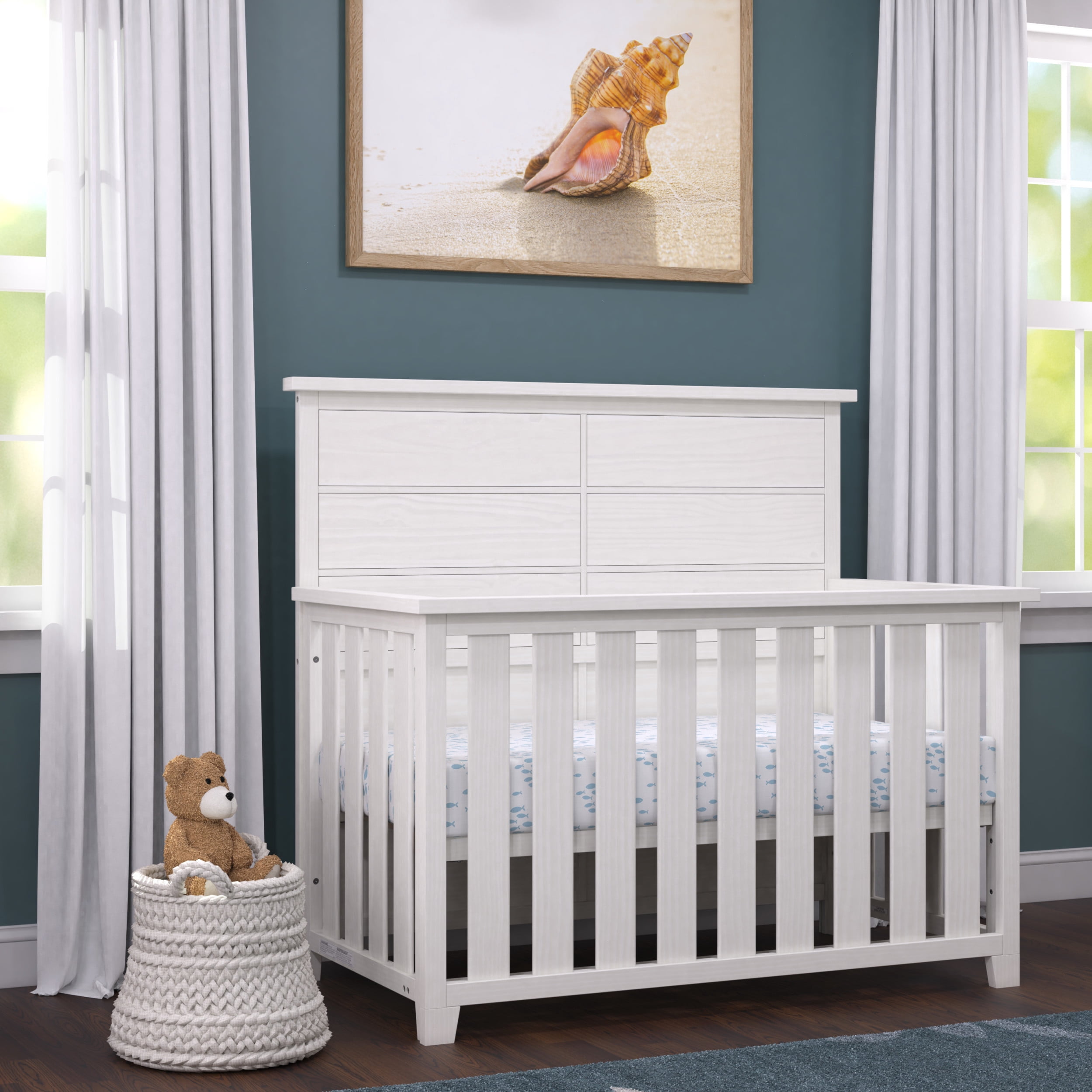 Child Craft Rockport 4-in-1 Convertible Crib, Baby Crib Converts to Day Bed, Toddler Bed and Full Size Bed, 3 Adjustable Mattress Positions, Non-Toxic, Baby Safe Finish (Eggshell)