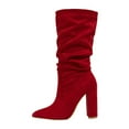 thumbnail image 6 of Juosiy Women's Wide Calf Slouchy Boots Suede High Heel Side Zip Stacked Block Work Booties, 6 of 8