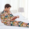 thumbnail image 6 of Hirioo Retro Summer Stamp for Men's Pajama Sets 2 Piece Pjs Men's Long-Sleeved Pajama Set Button Down Sleepwear,S-XXL-Medium, 6 of 7