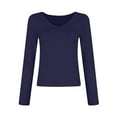thumbnail image 4 of Ashirexll Thermal Shirts for Women Fall Plus Size Basic Layering Slim Soft V-Neck Long Sleeve Knitting Thermal Underwear Tops Navy L, 4 of 5
