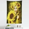 thumbnail image 1 of Women Tapestry, Sunflower Lady with Lavender Eyes Soul of Summer Flowers Field Meadow, Fabric Wall Hanging Decor for Bedroom Living Room Dorm, 5 Sizes, Fawn Yellow and Chocolate, by Ambesonne, 1 of 1