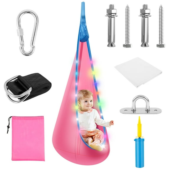 Light Up Kids Pod Swing Seat Kit Versatile Easy to Install Hammock Swing with LED Light Comfortable LED Pod Hanging Chair for Home