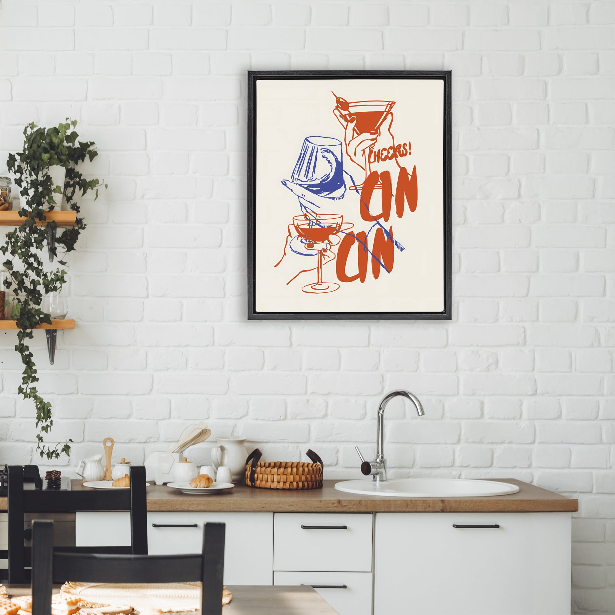 Stupell Industries Retro Cheers Cocktail Toast Black Framed Floater Canvas Wall Art, design by The Prints Vibe