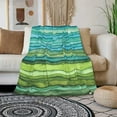 thumbnail image 3 of Watercolor Stripped Waves Blanket for Girls Women, Lightweight Soft Fleece Flannel Throw Blanket Blue and Green Sofa Couch Living Room 40x50 Inch, 3 of 6