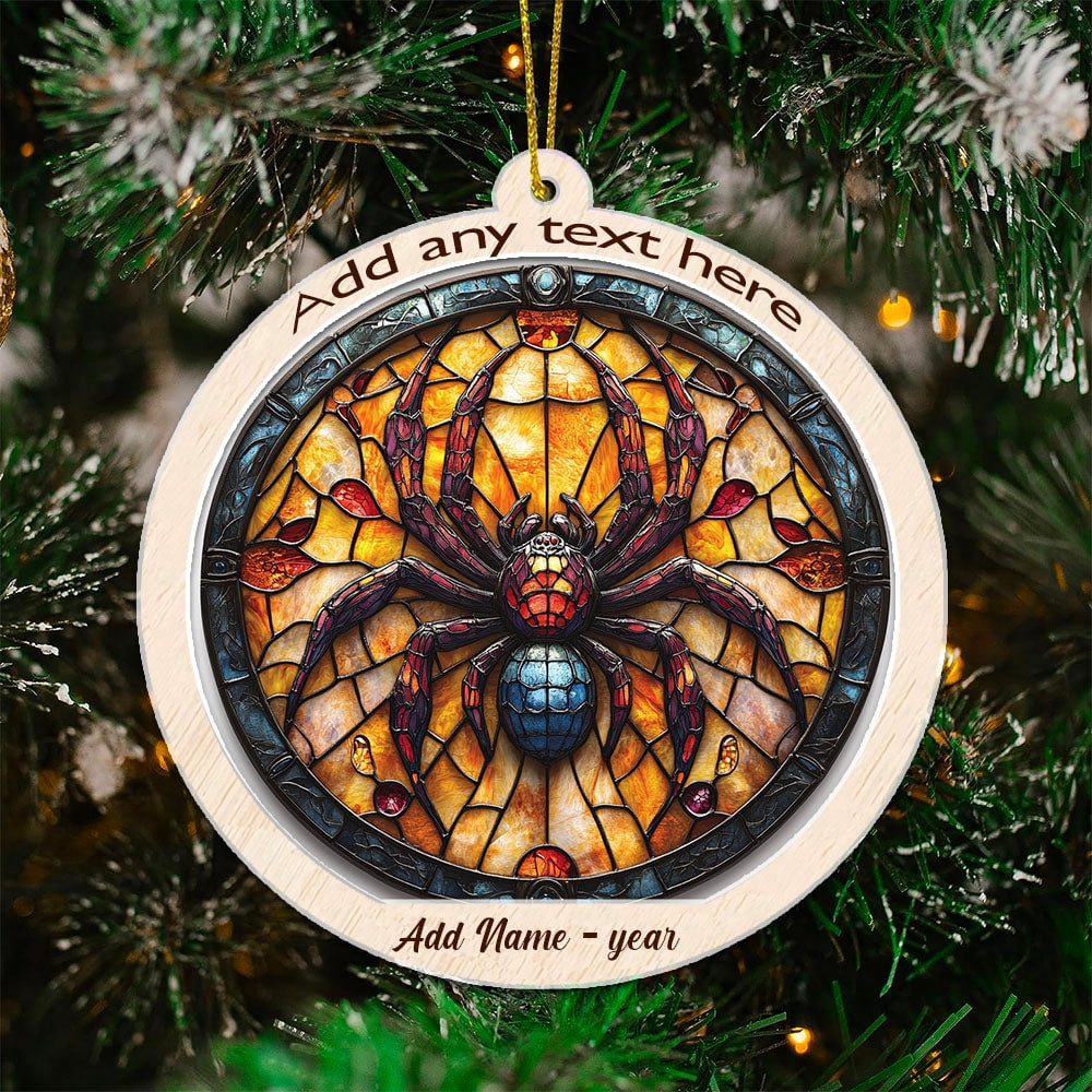 Jumping Spider Stained Glass Suncatcher Ornament – Holiday Ornament with Text for Loved Ones, Family & Friends, Christmas 2025 Decoration