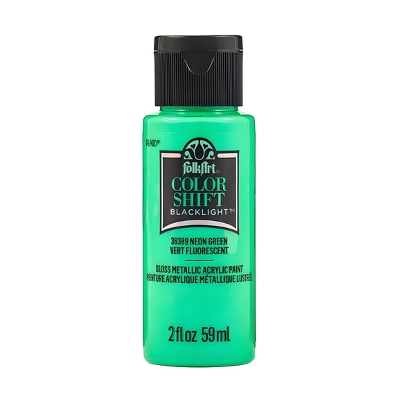 FolkArt Color Shift Blacklight Acrylic Craft Paint, Metallic Finish, Neon Green, 2 fl oz