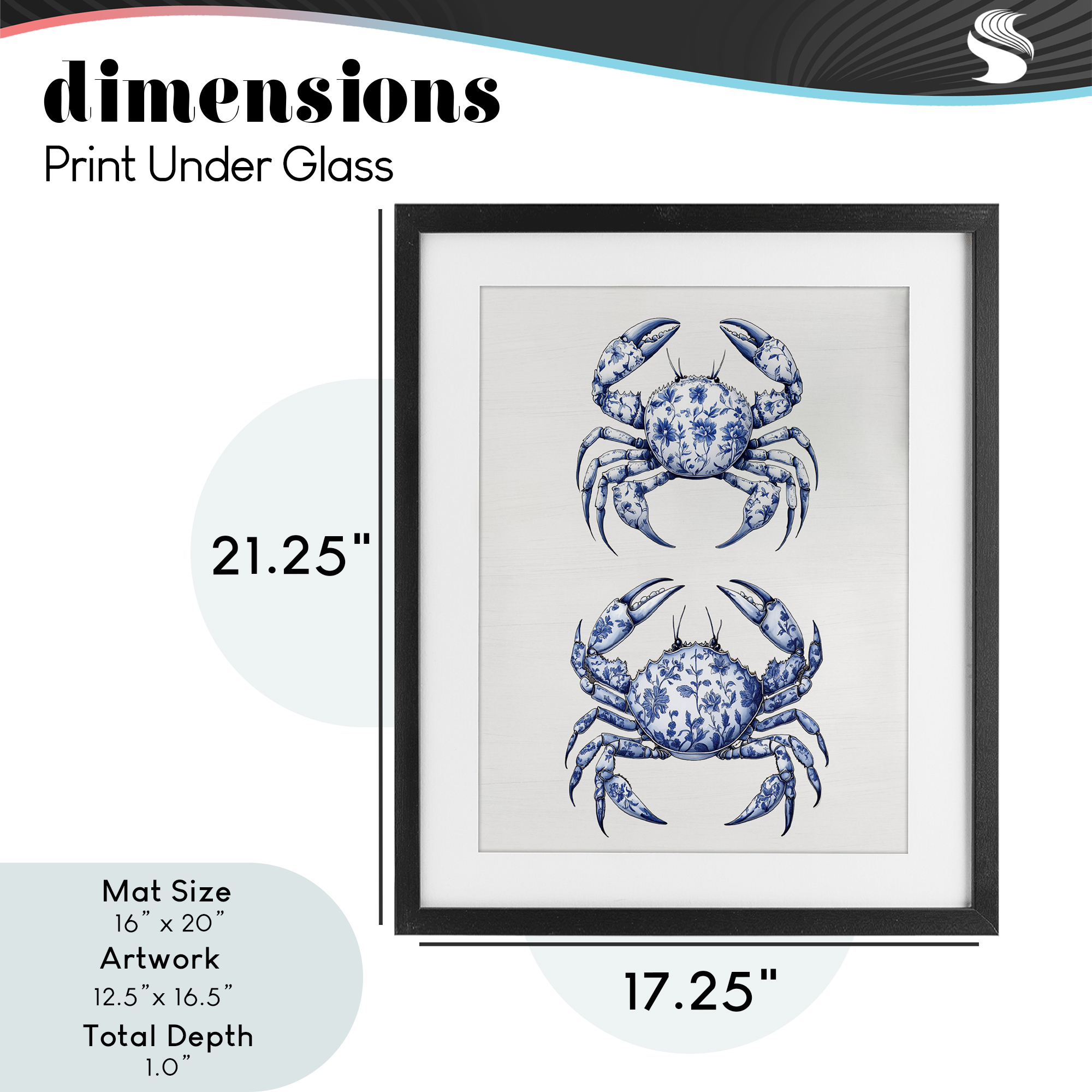 Vintage Toile Crabs Black Framed Print Under Glass, design by Lettered and Lined