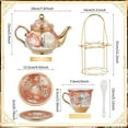 thumbnail image 2 of 20 Pcs Porcelain Tea Set with Metal Holder and Spoon Adult Ceramic Tea Party Set European Flower Painting Teapot Cup Saucer Spoon Set for Women, Large Version(Fresh Style), 2 of 6
