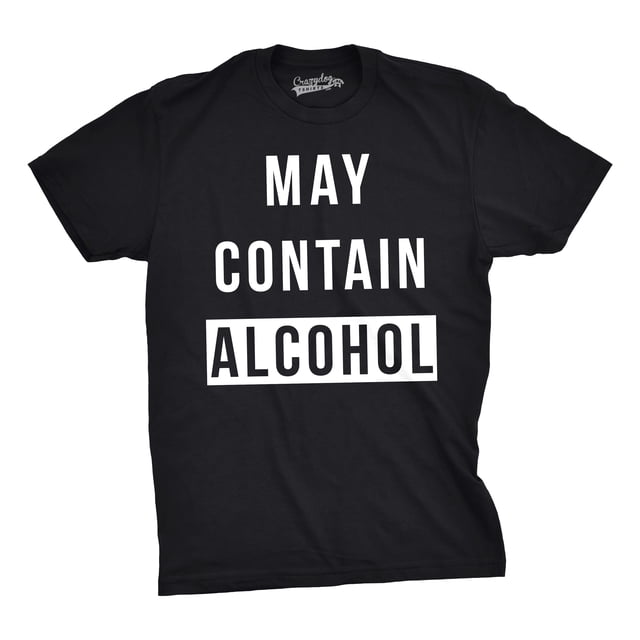 T-shirts Amusants pour Hommes « May Contain Alcohol » Hilarants, Boisson, Nouveauté, Cool (Noir) - L