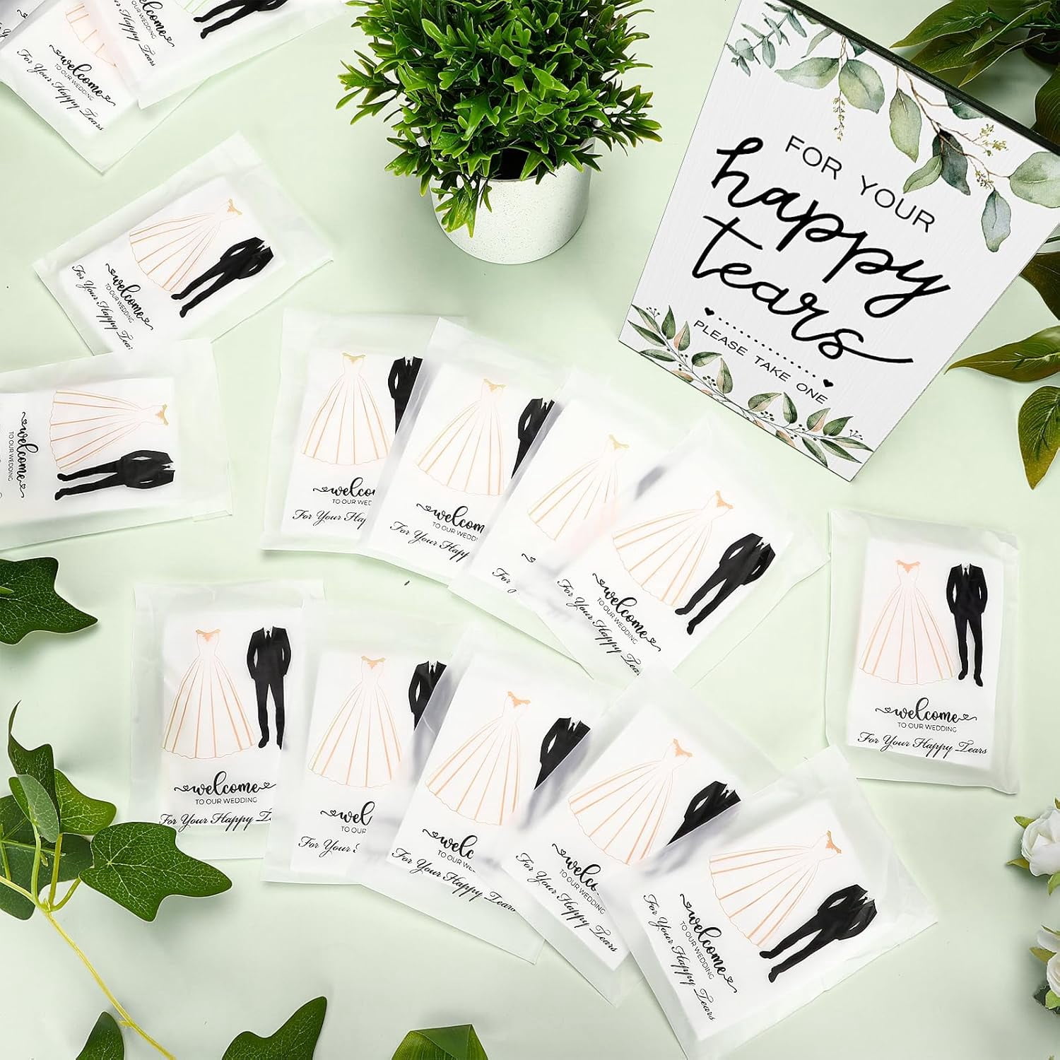 Happy Tears Tissue Packs for Wedding 1 Wood Sign 100 Pcs 3 Ply for Your Happy Tears Wedding Tissues for Hotel Guests Party Supplies