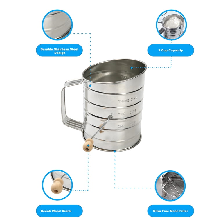Mainstays Stainless Steel 3 Cup Flour Sifter with Beechwood Handle