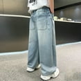 thumbnail image 4 of RMGVDSD Boys Baggy Jeans for Kids Teen Straight Wide Leg Jeans Summer Thin Loose Elastic Waist Denim Pants Trousers With Pockets Streetwear 13-14 Years/Blue, 4 of 4