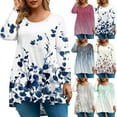 thumbnail image 2 of Abcomgle Women's Plus Size Tops 4x-5x Sexy Crew Neck Tshirts Floral Print Graphic Tees Long Sleeve Tunic Tops Curved Hem Casual Trendy Tunics,2XL, 2 of 5