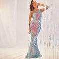 thumbnail image 2 of Vestido largo ajustado con cola de pez, hombros descubiertos, sin mangas, con flores grandes y lentejuelas, 2 of 6