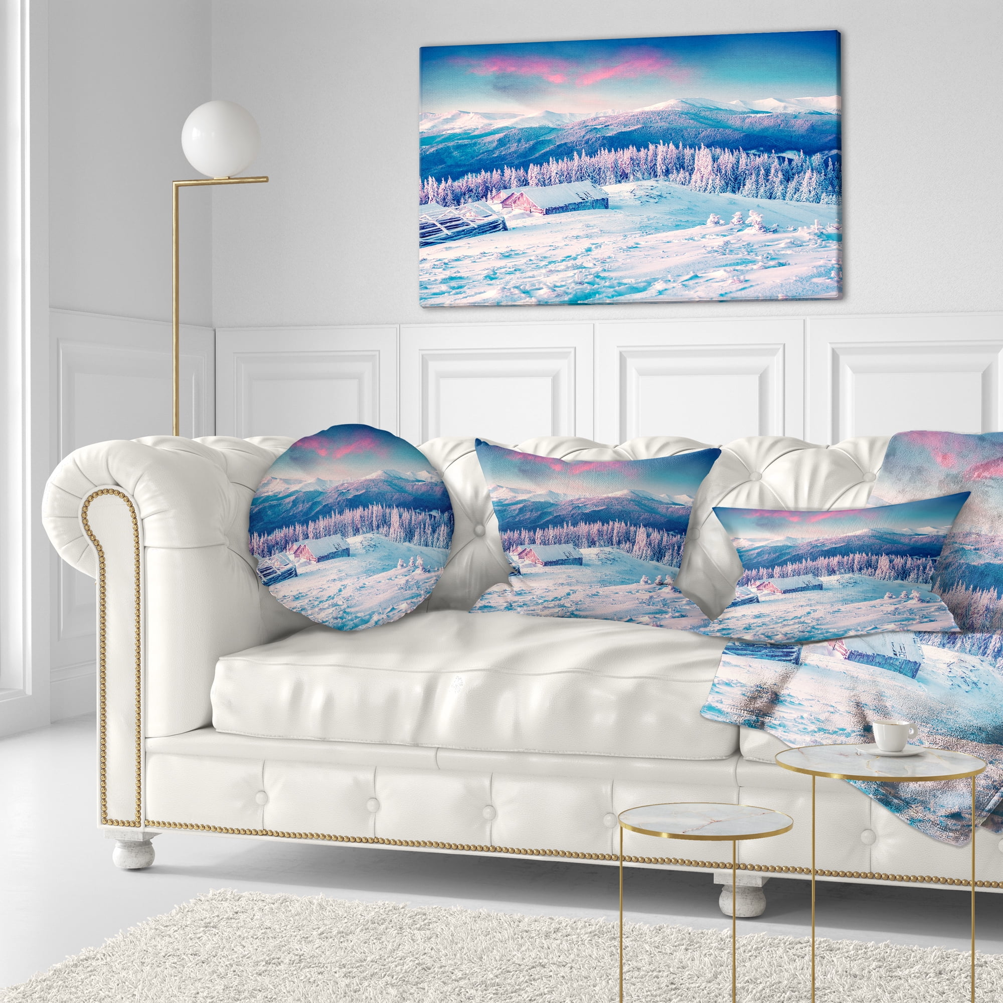 Designart Winter Morning in Carpathian - Landscape Photography Throw Pillow - 12x20