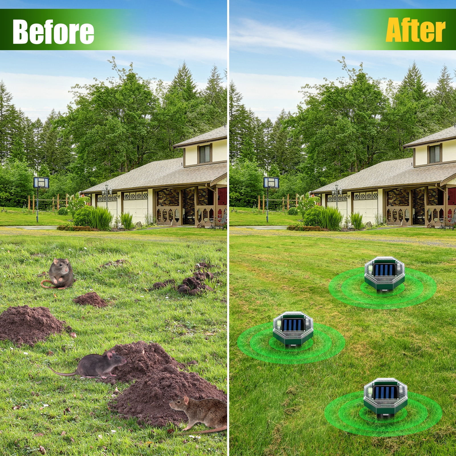 KingFurt 8 Pack Solar Animal Repellers Mole Repellent Waterproof & Safe  Wide Range Coverage