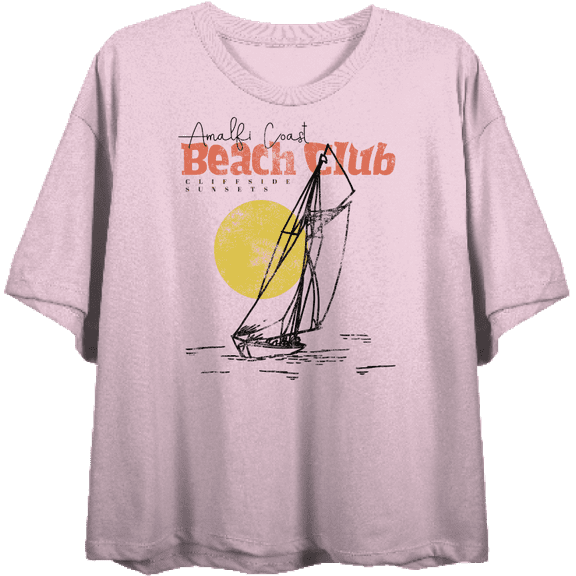 Amalfi Coast Beach Club  Women's Pink Crew Neck Short Sleeve Crop Tee-Medium