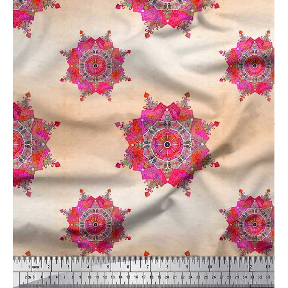 Soimoi Rayon Crepe Fabric Mandala Kaleidoscope Printed Fabric 1 Yard 46 Inch Wide