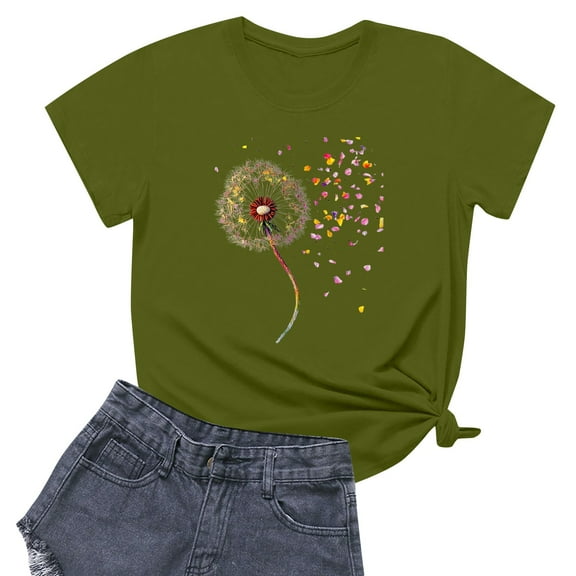 NAMTYQX Womens Tops Casual Hip Print Short Sleeve Crewneck Oversize Graphic Stretch Boxy Fit Cool Summer Tops Army Green Size M