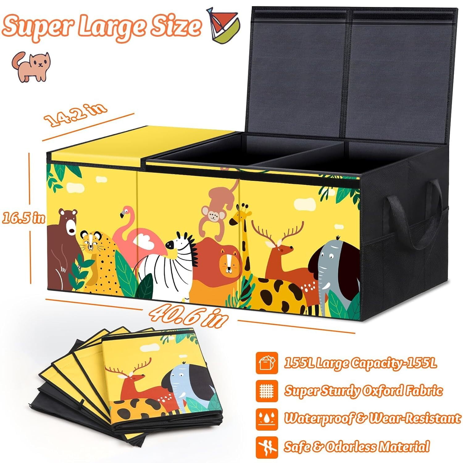 PAFOLO Large Children Toy Storage Chest: Collapsible and Sturdy Organizer with Lids for Kids' Toys, Closet,/Space Use, Yellow Oxford fabric