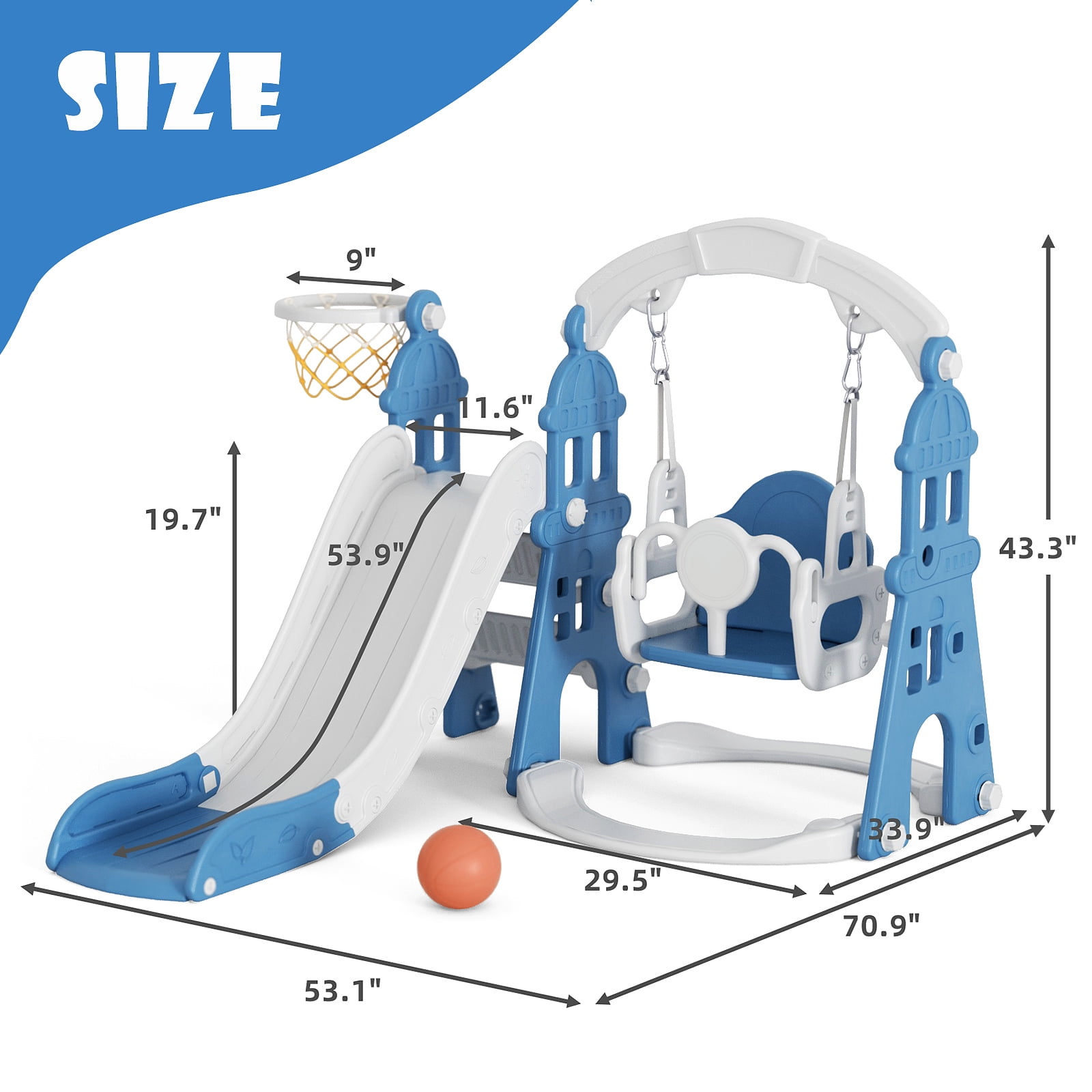 XJD 5 in 1 Kids Slide for Toddlers Age 1-3 Slide and Swing Set for Children Baby Indoor Outdoor, Playsets Playground Sets for Backyards Plastic