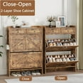thumbnail image 4 of XgoodX Shoe Cabinet with 2 Flip Drawers & 2 Top Drawers, 43" Tall Freestanding Narrow Wooden Shoe Storage Organizer for Entryway, Hidden Slim Shoe Rack for Front Door Entrance, Hallway,Brown, 4 of 9