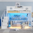 thumbnail image 4 of Mirightone Queen Loft Bed with Stairs, Metal Queen Size Loft Bed Frame with Storage Shelf &Tall Guardrails , High Loft Beds with Wardrobe, LED Light & USB for Teens Adults, White, 4 of 10