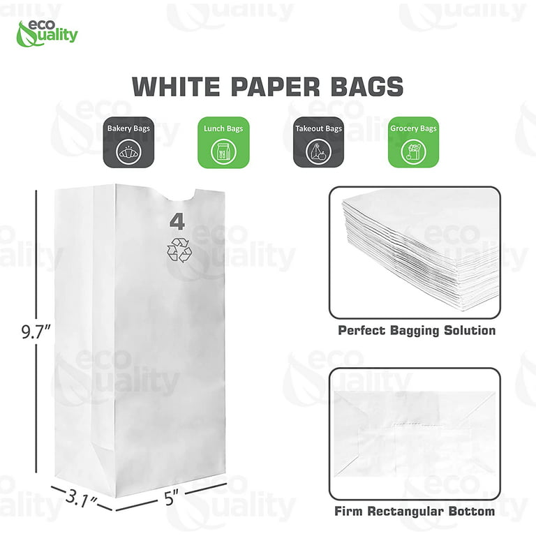 Paper Lunch Bags 4 lb White Paper Bags 4lb Capacity - Kraft White Paper Bags, Bakery Bags, Candy Bags, Lunch Bags, Grocery Bags, Craft Bags - #4
