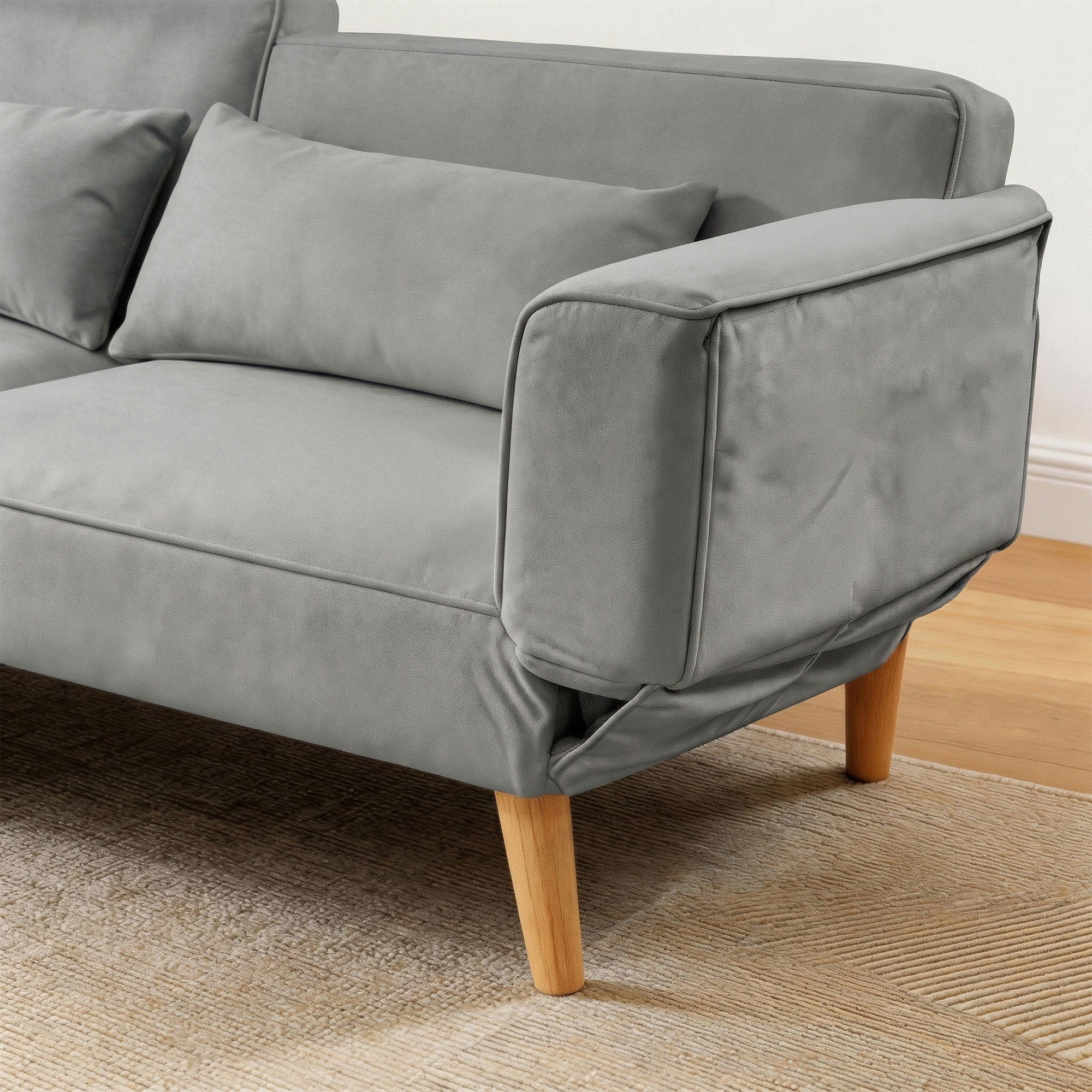 CARZZI LIFE Futon Sofa Bed, Sleeper Sofa, Small Velvet Couch with 5 Adjustable Armrests 3 Splitback Settings 600 LBS Capacity Easy Assembly for Living Rooms Apartments Guest Rooms, Grey