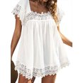 thumbnail image 3 of HUBERY Women Crochet Cutout Square Neck Solid Color Short Sleeve Top, 3 of 5