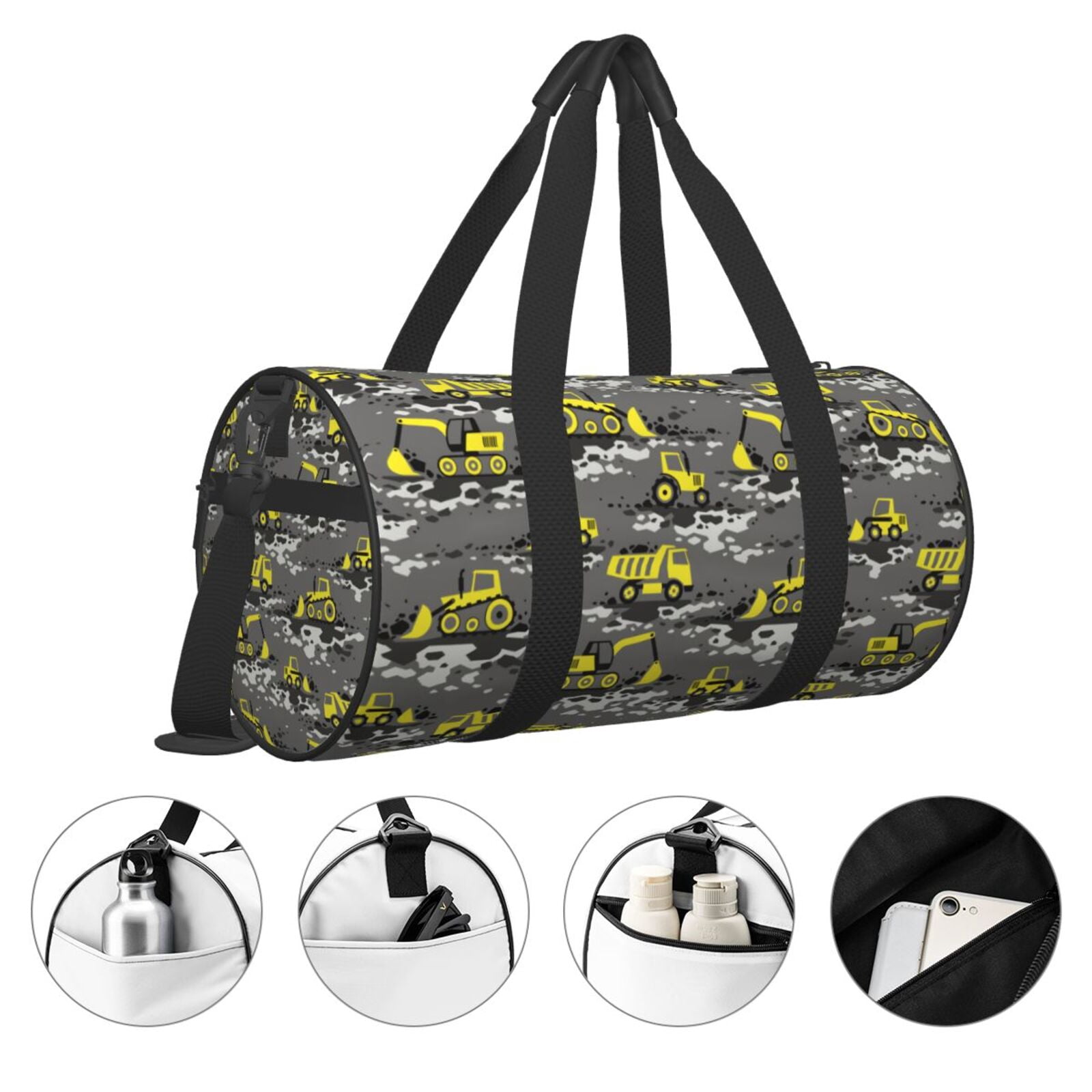 Vsdgher Modern Yellow Excavator 45L Foldable Duffel Bag, Sports Gym Bag,Overnight Bag, Portable Weekender Bag for Airplanes