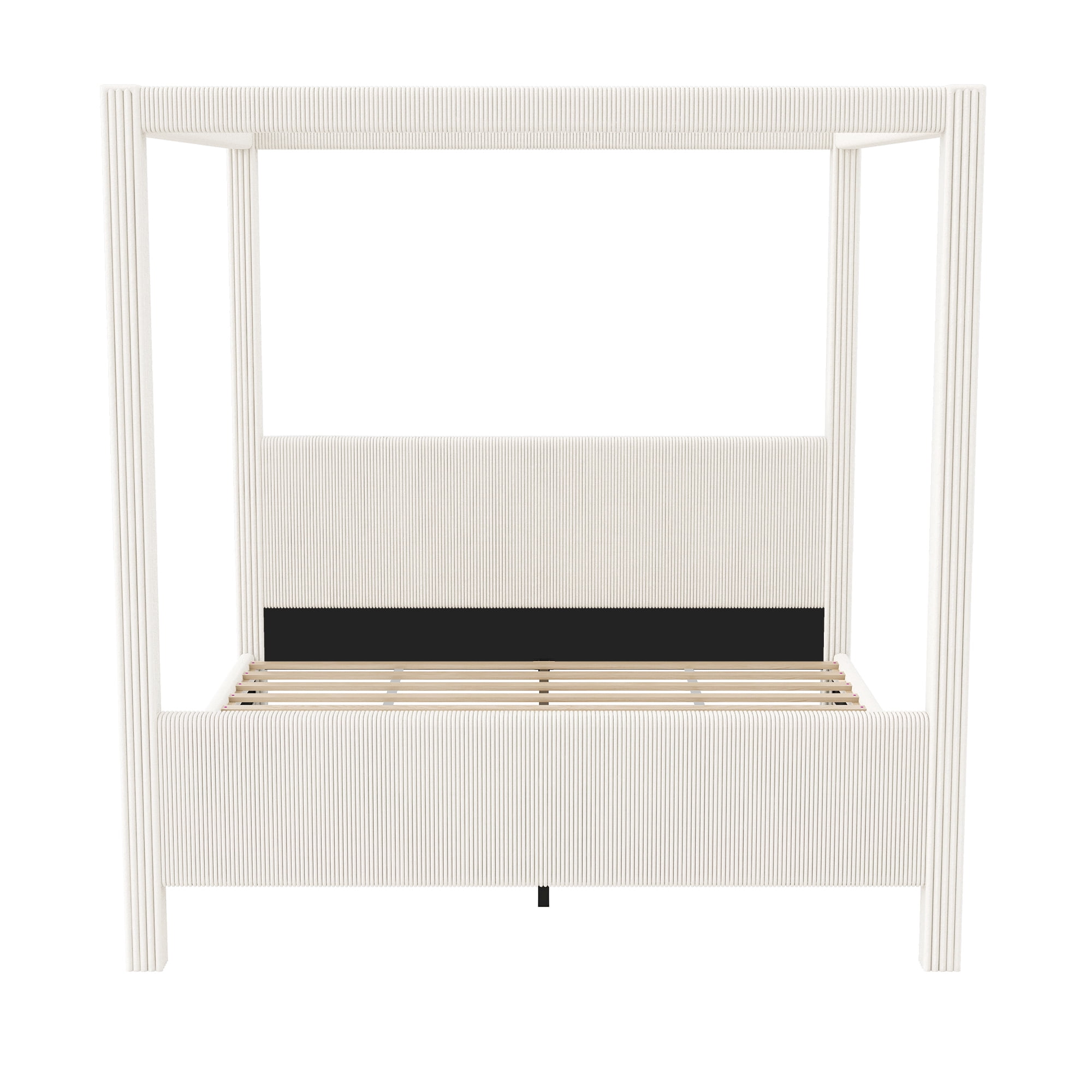 Euroco Upholstery Queen Size Canopy Platform Bed, No Box Spring Needed, Beige