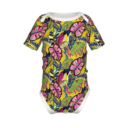 

Junzan Colrful Tropical Leaves Print Short-Sleeve Baby Climbing Clothes Bodysuits for Infant One-Piece for Baby Boys & Girls Baby Clothes Baby Romper with Snap Closure-3 Months