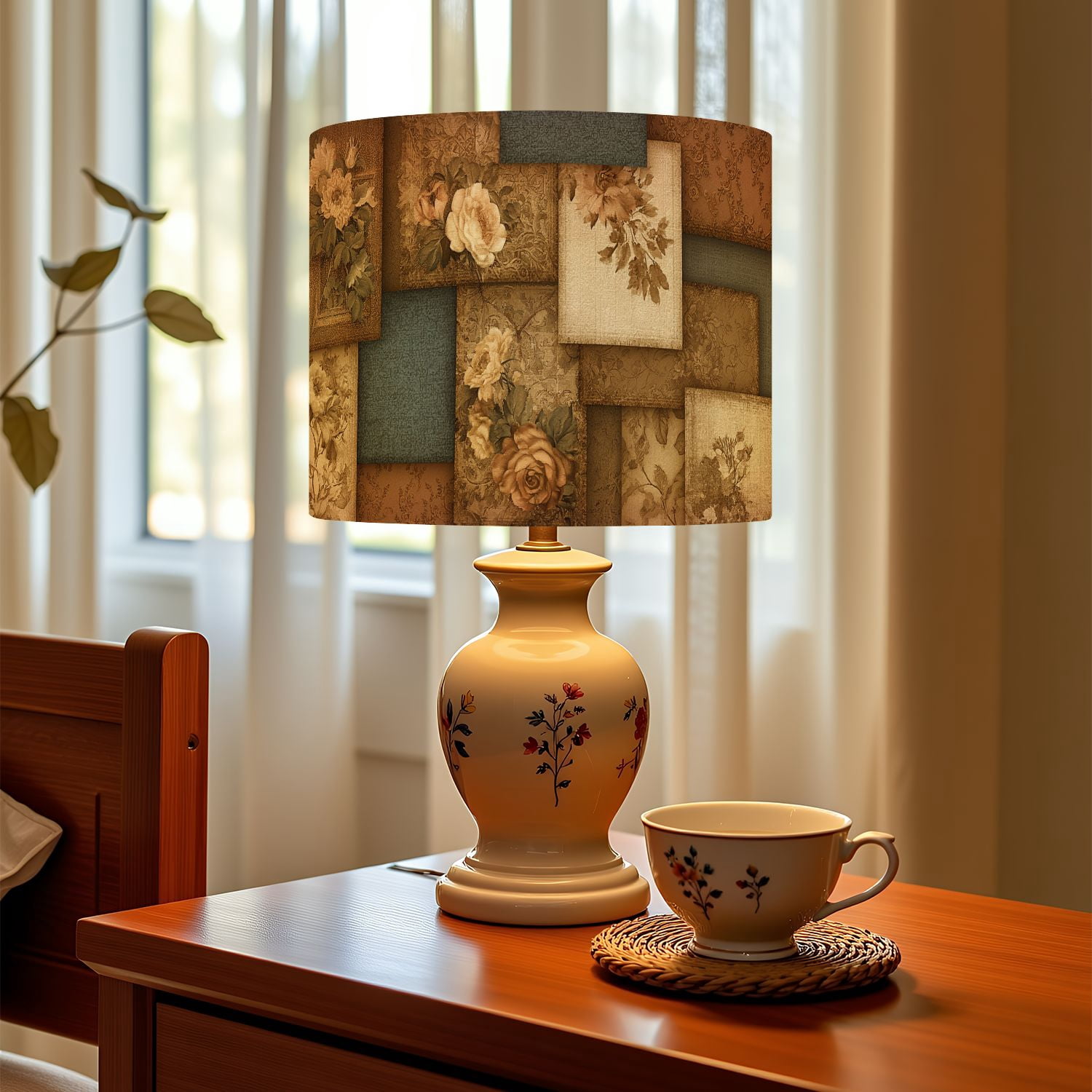 Linen Drum Lampshades Vintage Floral Patchwork 13"x13"x10" Light Shade for Table Lamps Floor Lamp Shades Lampshade Replacement Assembly Required