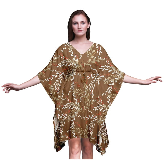 Bimba Robe Kaftan de Plage Courte pour Femmes, Tenue de Plage, Bikini, Robe Midi-S-L