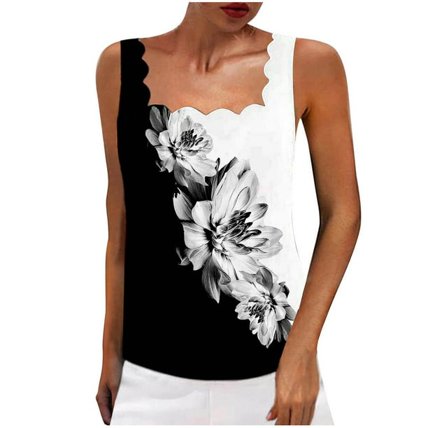 Amtdh Women's Tank Tops Square Collar Shirts for Teen Girls Floral Printed  Tee Crop Tank Tops for Women Plus Size Blouse Sexy Slim Camisole Sleeveless  Summer Vest Y2K Clothing Black S -