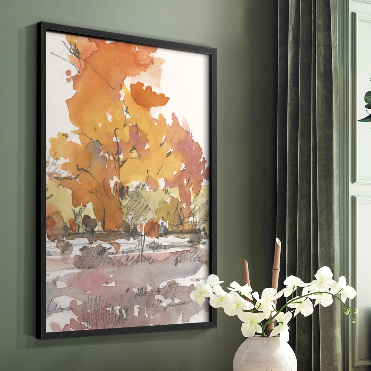 Watercolor Treeline Sketch II Framed Print in Black Solid Wood 8 x 10 Framed Print
