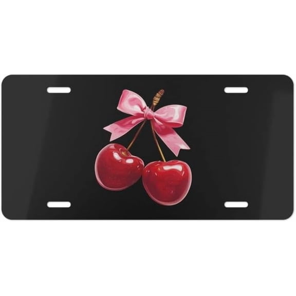 Girly License Plate, Cherry Vanity License Plate, Cute Front License Plate, Cherry Coquette, Black Pretty License Plate