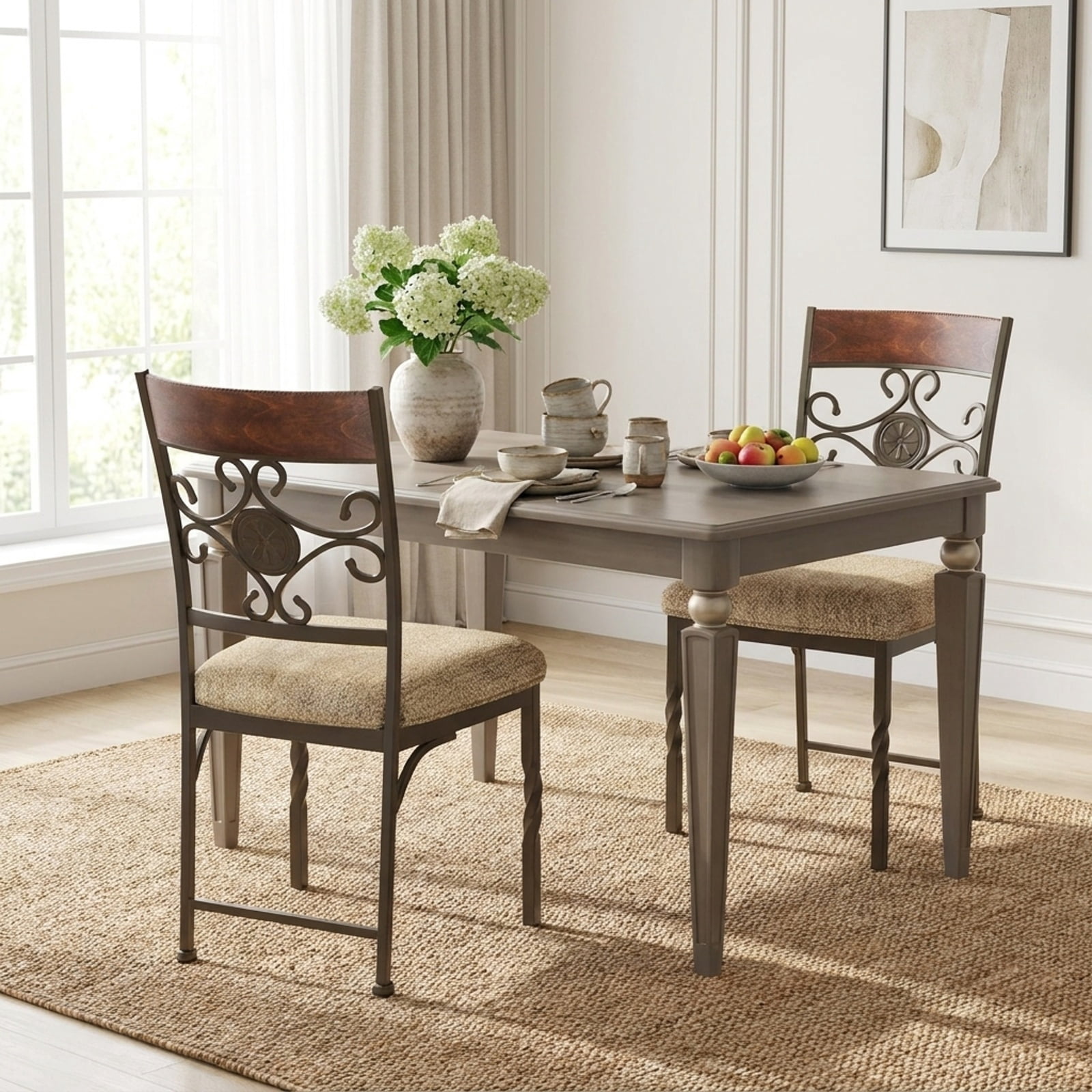 Furnibear Armless Dining Chairs Set of 2 with Padded Seat Cushion and Metal Frame Brown