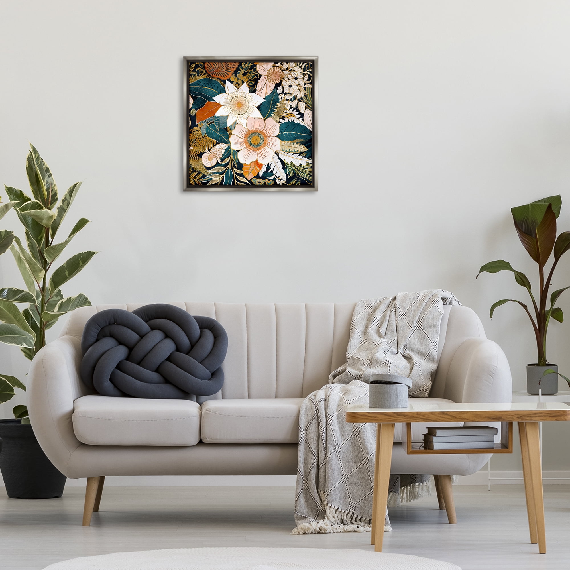 Stupell Industries Eclectic Floral Pattern Botanical & Floral Painting Gray Floater Framed Art Print Wall Art, 25 x 25