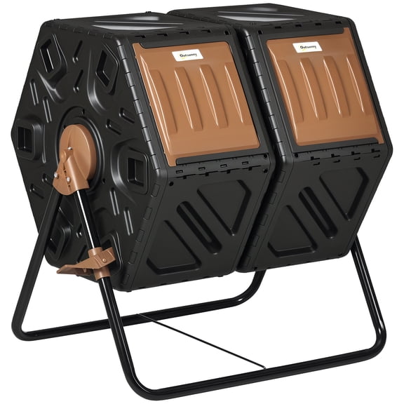 Dual Chamber Compost Tumbler Bin, Outdoor Tumbling Composter with 24 Ventilation Openings and Steel Legs, 34.5 Gallon
