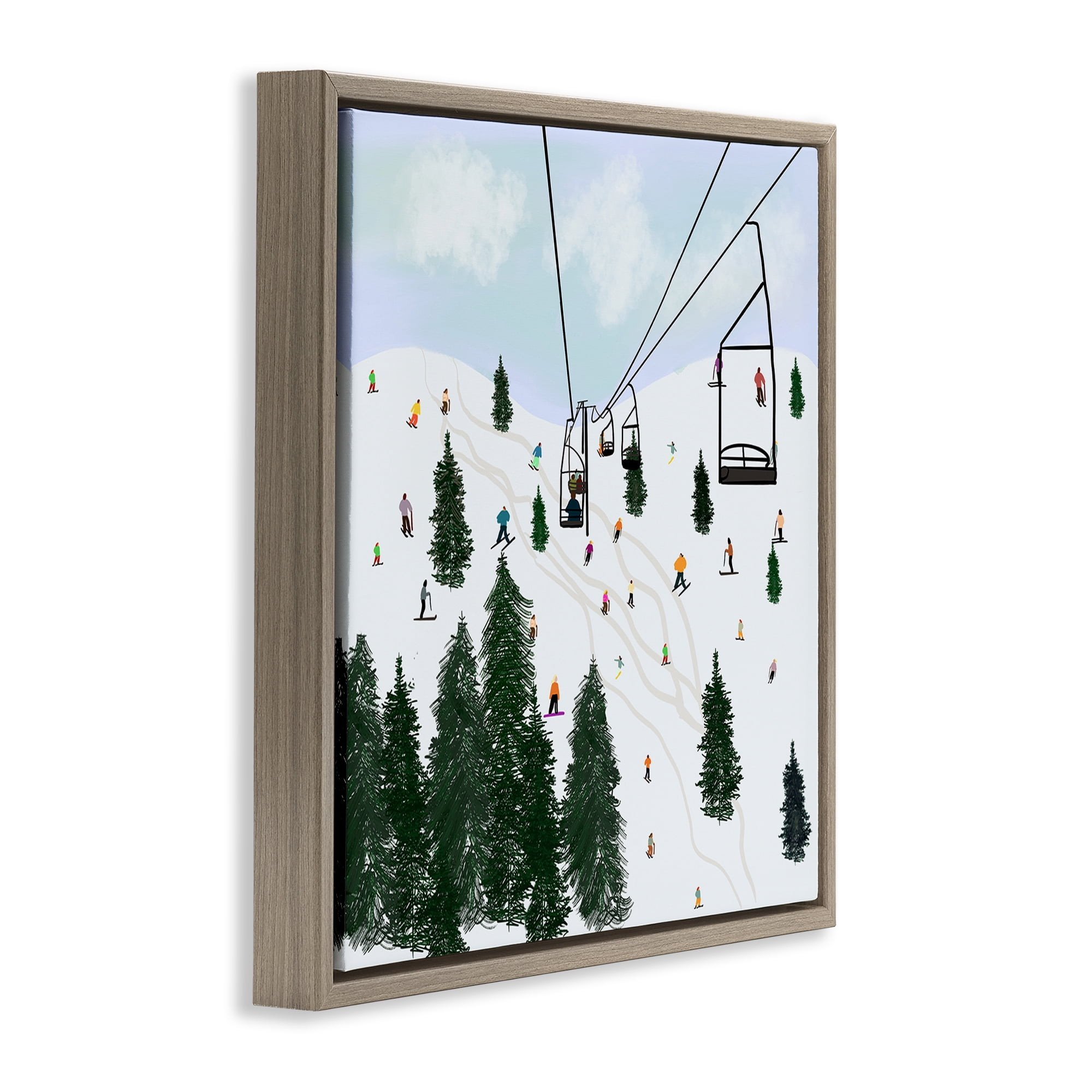 Stupell Industries Ski Lift & Slopes Landscape & Nature Painting Brown Floater Framed Canvas Art Print Wall Art, 25 x 25