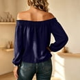 thumbnail image 5 of Tqcoqu Women's Off Shoulder Long Sleeve Cotton Linen Blouse, Elastic Ruffle Neckline Puff Sleeve Casual Solid Top, 5 of 7