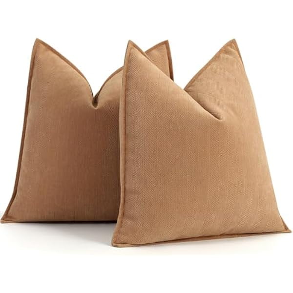 Chenchen Camel Pillow Covers 18x18 Set of 2 Chenille Throw Pillow Covers with Elegant Design Soft and Luxurious Decorative Throw Pillows for Couch, Bed, and Home Decor