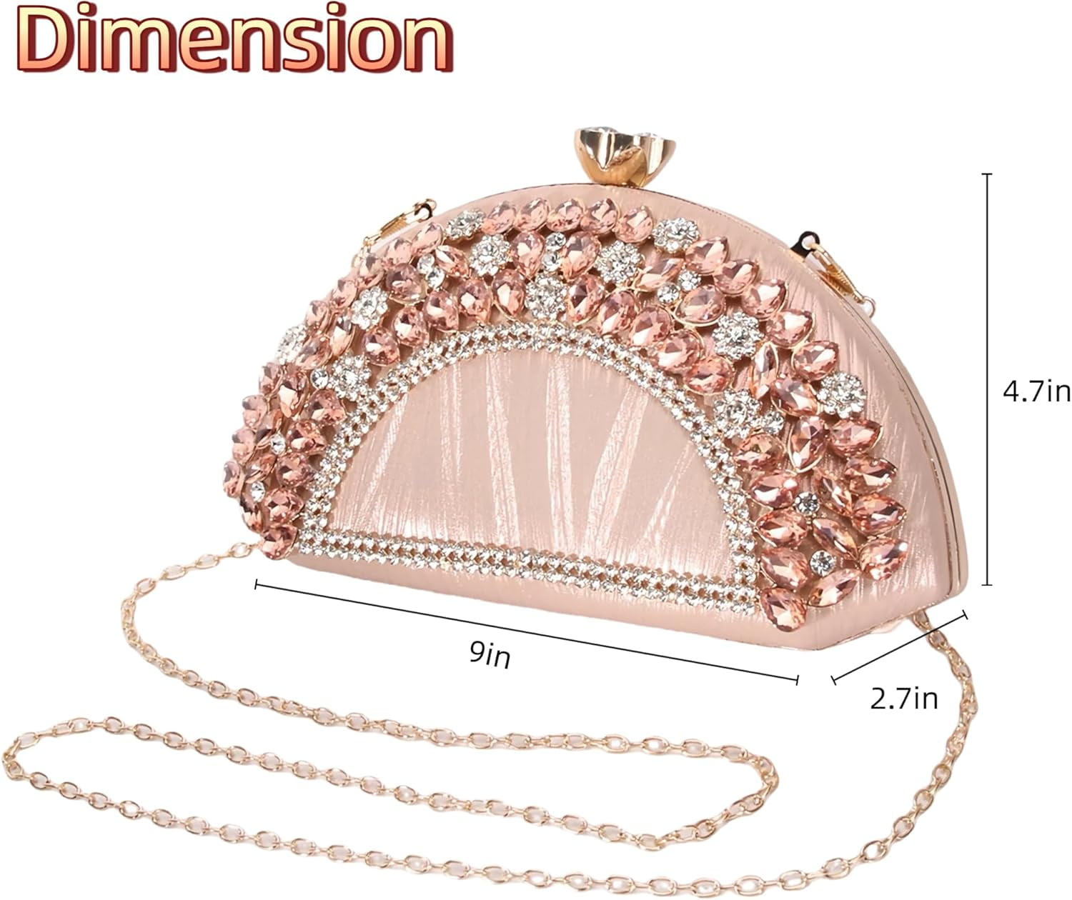 Rhinestone Clutch Evening Purses for Women Fan-shaped Crystal Diamond Wedding Handbag Crossbody Bag for dance Prom Party