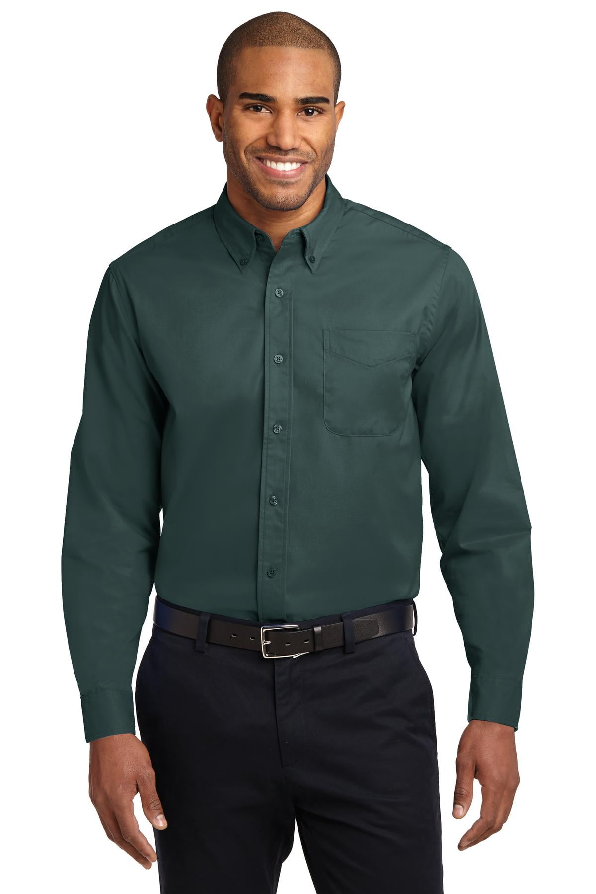 Dark Green/Navy Port Authority Tall Long Sleeve Easy Care Shirt 