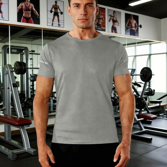 Men's Summer Workout T Shirts Quickly Dry Crewneck Moisture Wicking Running Gym Fitness Top Solid Round Neck Lightweight Breathable Short Sleeve Athletic Tee Shirt